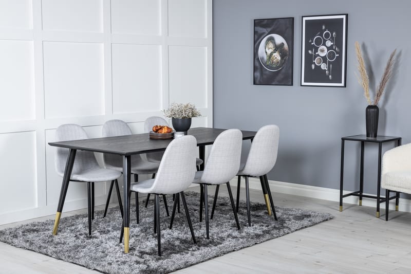 Ruokailuryhmä Kenton 180 cm 6 Yegua Tuolia - Musta/Messinki/Harmaa - Huonekalut - Pöytä & ruokailuryhmä - Ruokailuryhmä