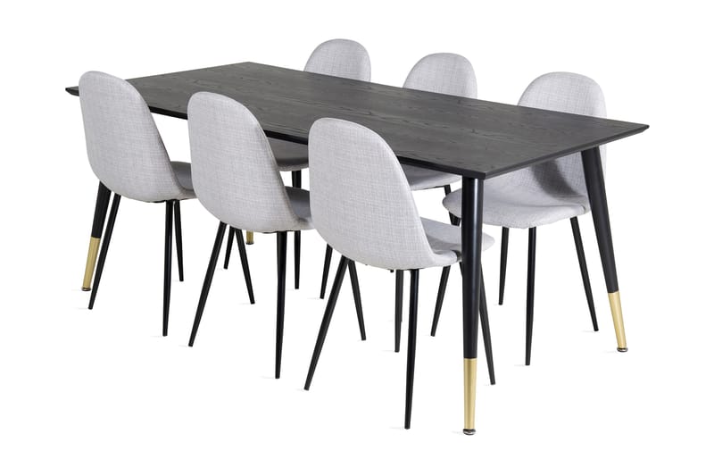 Ruokailuryhmä Kenton 180 cm 6 Yegua Tuolia, Musta/Messinki/Harmaa