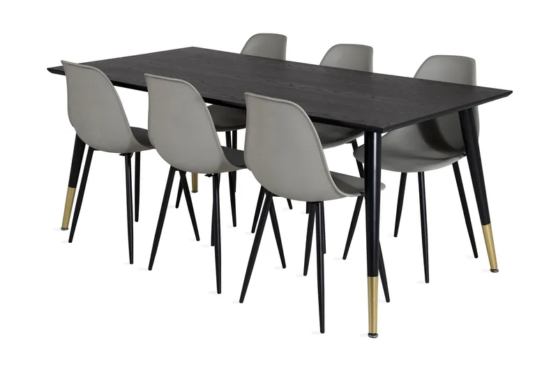 Ruokailuryhmä Kenton 180 cm 6 Yegua Tuolia, Musta/Messinki/Harmaa