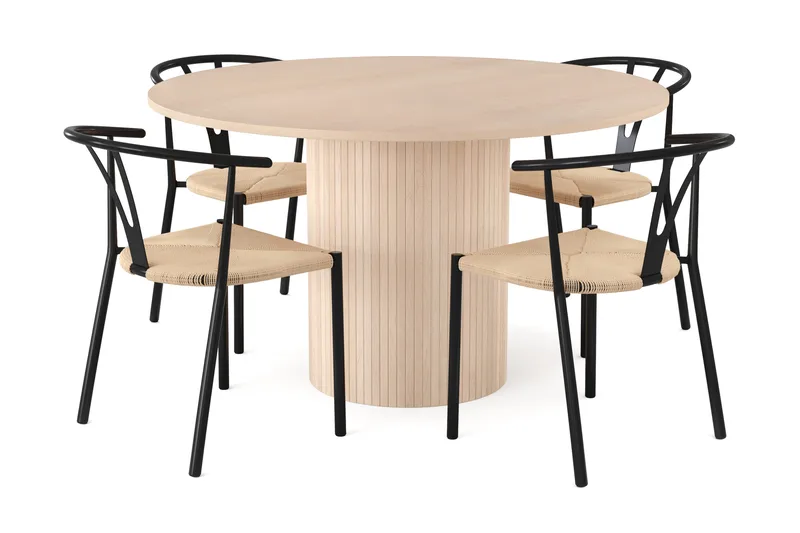Ruokailuryhmä Kopparbo 130 cm Pyöreä 4 Tarnia tuolia, Tammi/Musta