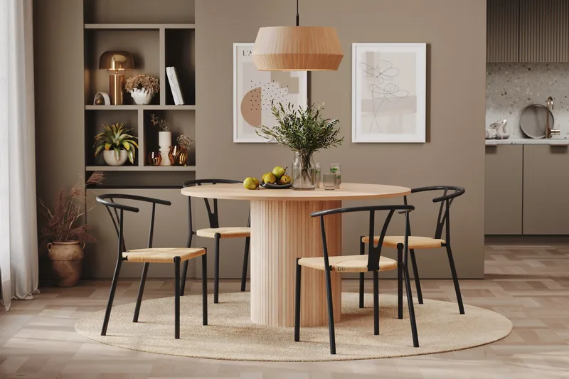 Ruokailuryhmä Kopparbo 130 cm Pyöreä 4 Tarnia tuolia - Tammi/Musta - Huonekalut - Pöytä & ruokailuryhmä - Ruokailuryhmä