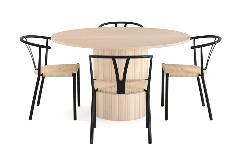 Ruokailuryhmä Kopparbo 130 cm Pyöreä 4 Tarnia tuolia - Tammi/Musta - Huonekalut - Pöytä & ruokailuryhmä - Ruokailuryhmä