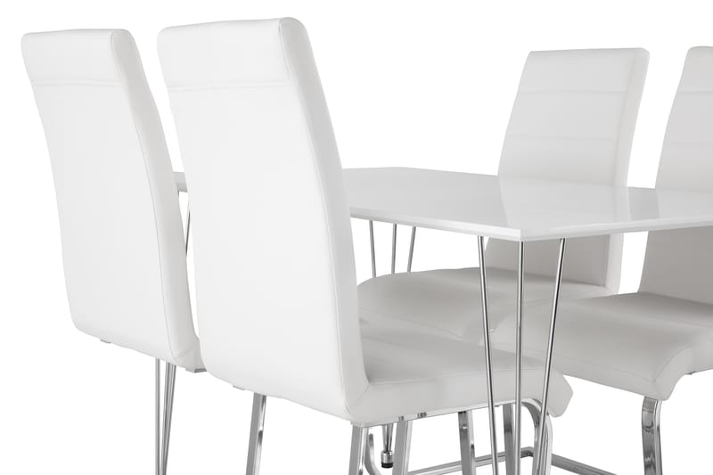 Ruokailuryhmä Kranstull 120 cm 4 Jack tuolia - Valkoinen/Kromi/Valkoinen PU - Huonekalut - Pöytä & ruokailuryhmä - Ruokailuryhmä