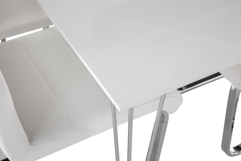 Ruokailuryhmä Kranstull 120 cm 4 Jack tuolia - Valkoinen/Kromi/Valkoinen PU - Huonekalut - Pöytä & ruokailuryhmä - Ruokailuryhmä