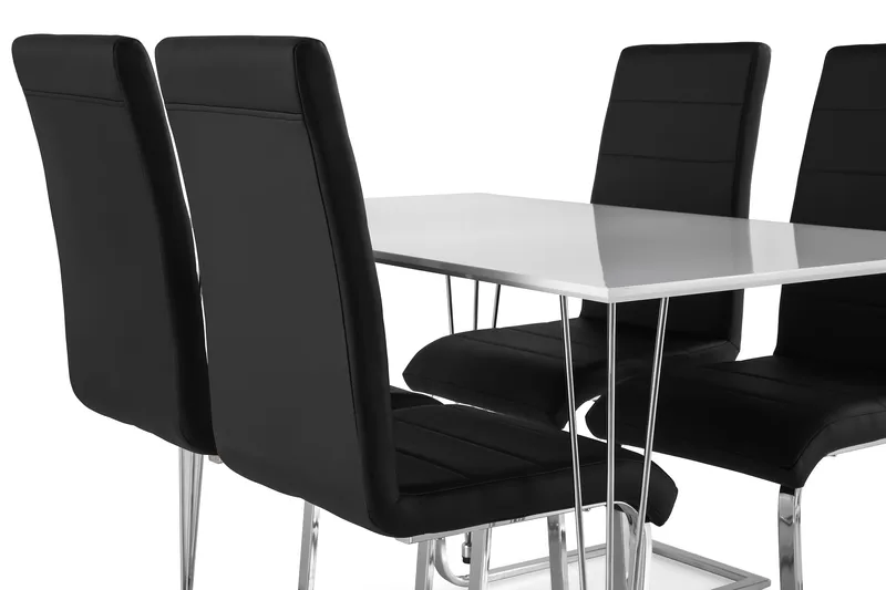 Ruokailuryhmä Kranstull 120 cm 4 Jack tuolia - Valkoinen/Musta PU/Kromi - Huonekalut - Pöytä & ruokailuryhmä - Ruokailuryhmä