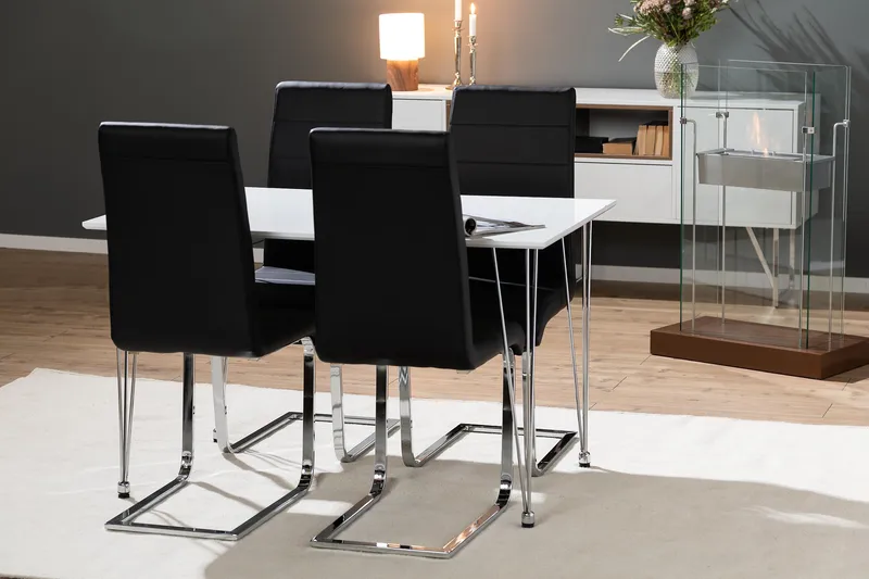 Ruokailuryhmä Kranstull 120 cm 4 Jack tuolia - Valkoinen/Musta PU/Kromi - Huonekalut - Pöytä & ruokailuryhmä - Ruokailuryhmä