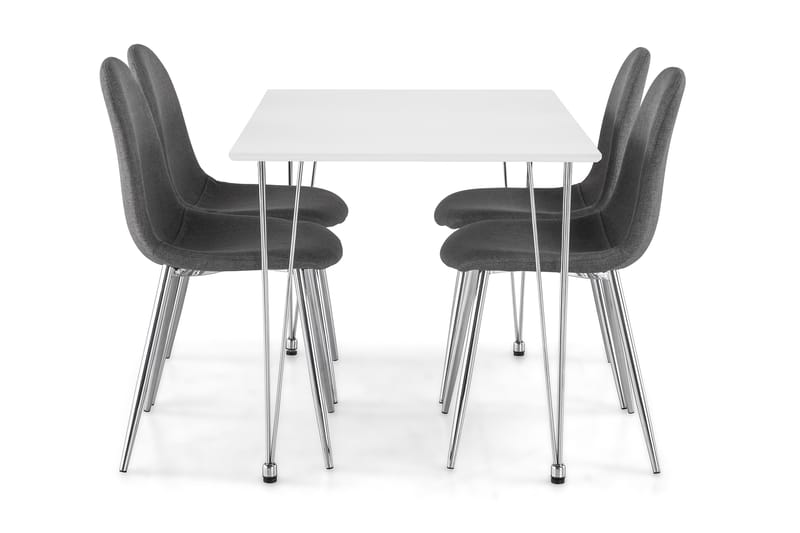 Ruokailuryhmä Kranstull 120 cm 4 Naira tuolia - Valkoinen/Harmaa/Kromi - Huonekalut - Pöytä & ruokailuryhmä - Ruokailuryhmä