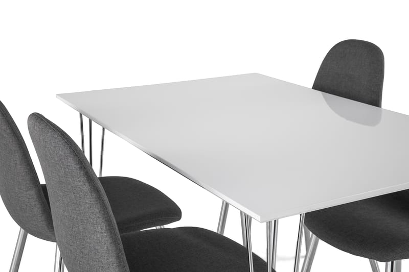 Ruokailuryhmä Kranstull 120 cm 4 Naira tuolia - Valkoinen/Harmaa/Kromi - Huonekalut - Pöytä & ruokailuryhmä - Ruokailuryhmä