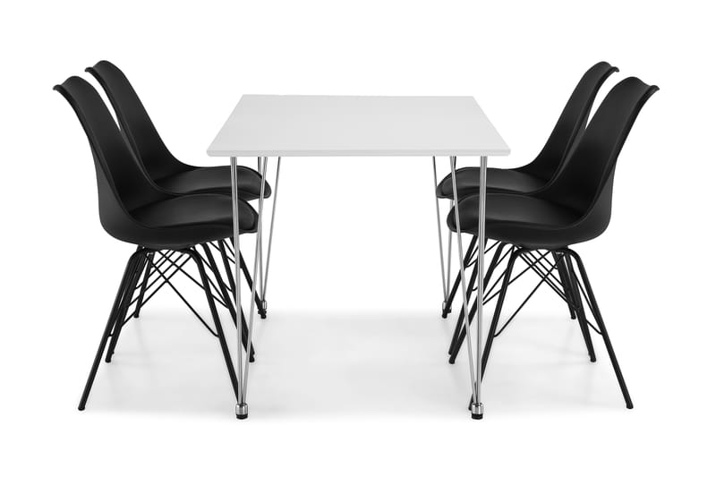 Ruokailuryhmä Kranstull 120 cm 4 Scale tuolia - Valk/Kromi/Musta PU/Musta - Huonekalut - Pöytä & ruokailuryhmä - Ruokailuryhmä