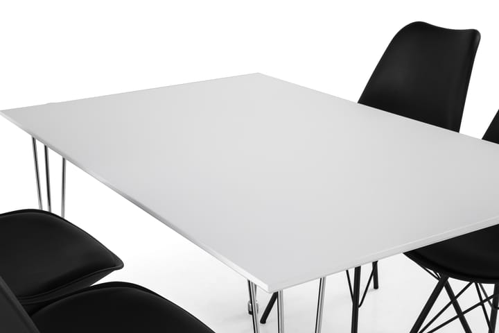 Ruokailuryhmä Kranstull 120 cm 4 Scale tuolia - Valk/Kromi/Musta PU/Musta - Ruokailuryhmä