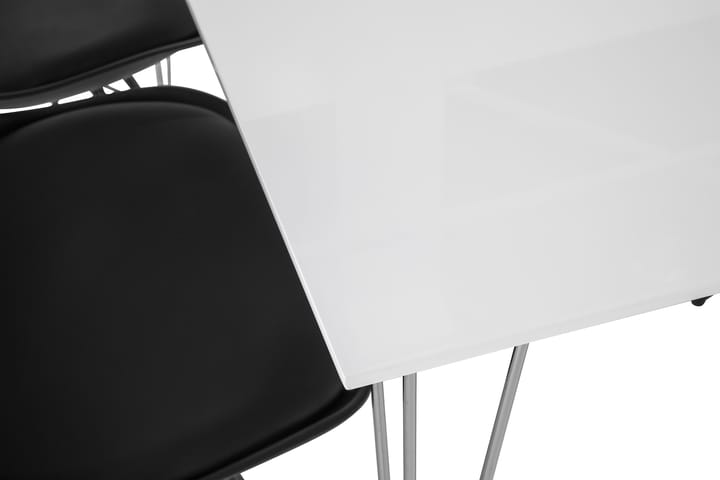 Ruokailuryhmä Kranstull 120 cm 4 Scale tuolia - Valk/Kromi/Musta PU/Musta - Ruokailuryhmä