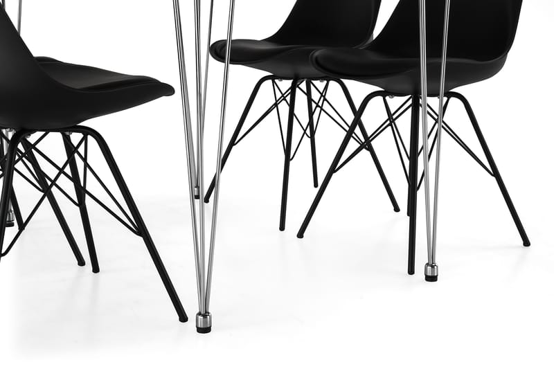 Ruokailuryhmä Kranstull 120 cm 4 Scale tuolia - Valk/Kromi/Musta PU/Musta - Huonekalut - Pöytä & ruokailuryhmä - Ruokailuryhmä