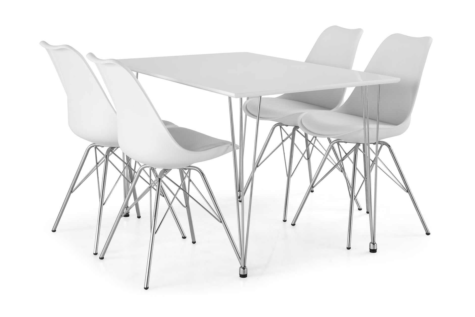 Ruokailuryhmä Kranstull 120 cm 4 Scale tuolia - Valkoinen/Kromi/Valkoinen PU - Huonekalut - Pöytä & ruokailuryhmä - Ruokailuryhmä