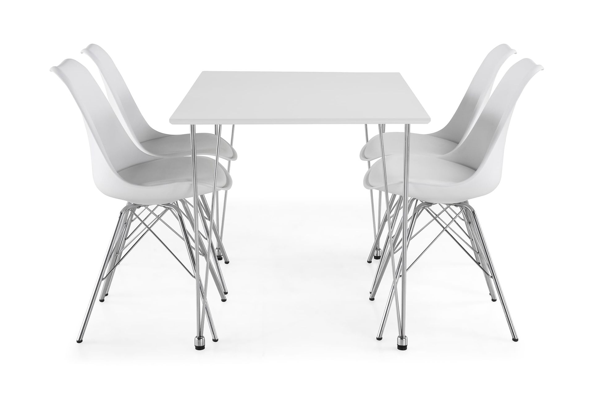 Ruokailuryhmä Kranstull 120 cm 4 Scale tuolia - Valkoinen/Kromi/Valkoinen PU - Huonekalut - Pöytä & ruokailuryhmä - Ruokailuryhmä