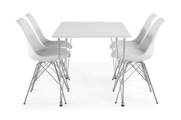 Ruokailuryhmä Kranstull 120 cm 4 Scale tuolia - Valkoinen/Kromi/Valkoinen PU - Huonekalut - Pöytä & ruokailuryhmä - Ruokailuryhmä