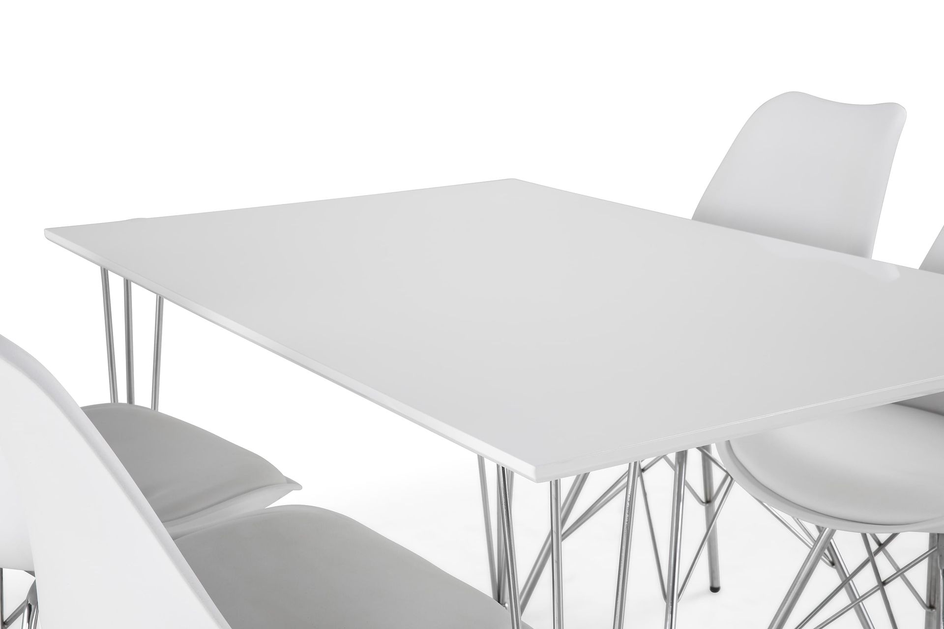 Ruokailuryhmä Kranstull 120 cm 4 Scale tuolia - Valkoinen/Kromi/Valkoinen PU - Huonekalut - Pöytä & ruokailuryhmä - Ruokailuryhmä