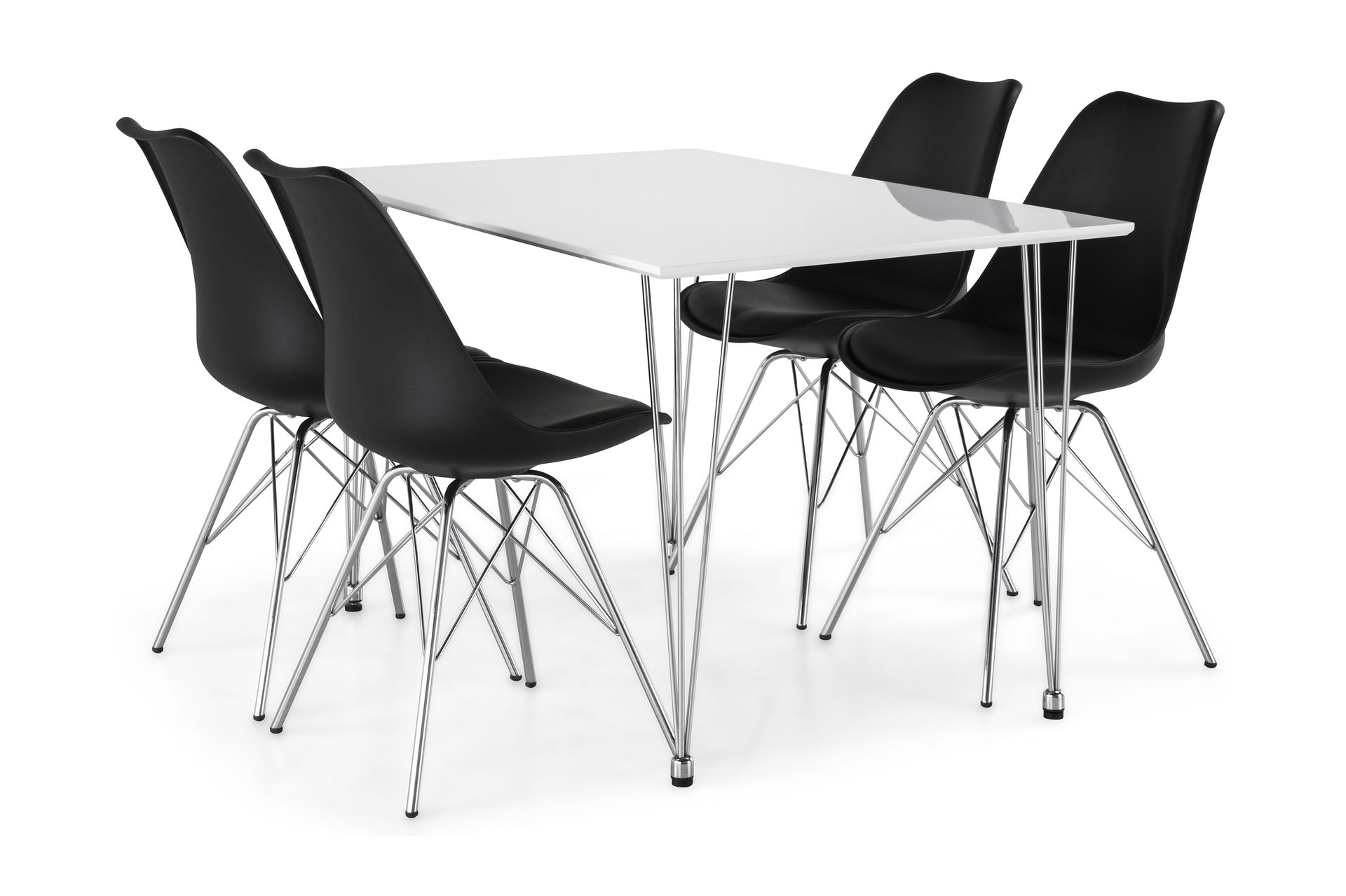 Ruokailuryhmä Kranstull 120 cm 4 Scale tuolia - Valkoinen/Musta PU/Kromi - Huonekalut - Pöytä & ruokailuryhmä - Ruokailuryhmä