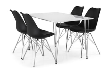 Ruokailuryhmä Kranstull 120 cm 4 Scale tuolia - Valkoinen/Musta PU/Kromi - Huonekalut - Pöytä & ruokailuryhmä - Ruokailuryhmä