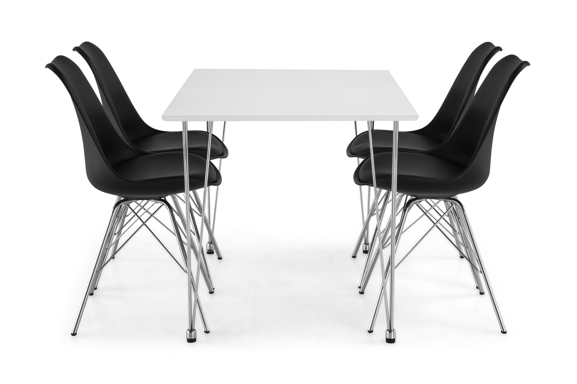 Ruokailuryhmä Kranstull 120 cm 4 Scale tuolia - Valkoinen/Musta PU/Kromi - Huonekalut - Pöytä & ruokailuryhmä - Ruokailuryhmä
