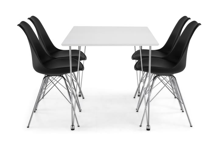 Ruokailuryhmä Kranstull 120 cm 4 Scale tuolia - Valkoinen/Musta PU/Kromi - Ruokailuryhmä