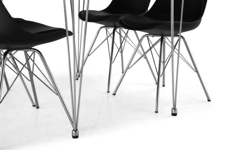 Ruokailuryhmä Kranstull 120 cm 4 Scale tuolia - Valkoinen/Musta PU/Kromi - Ruokailuryhmä