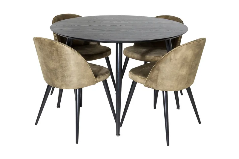 Ruokailuryhmä Larrinzar 115 cm Pyöreä 4 Longreone tuolia, Musta/Messinki