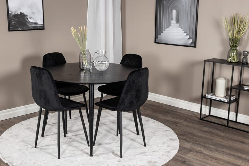 Ruokailuryhmä Larrinzar 115 cm Pyöreä 4 Yegua tuolia - Musta - Huonekalut - Pöytä & ruokailuryhmä - Ruokailuryhmä