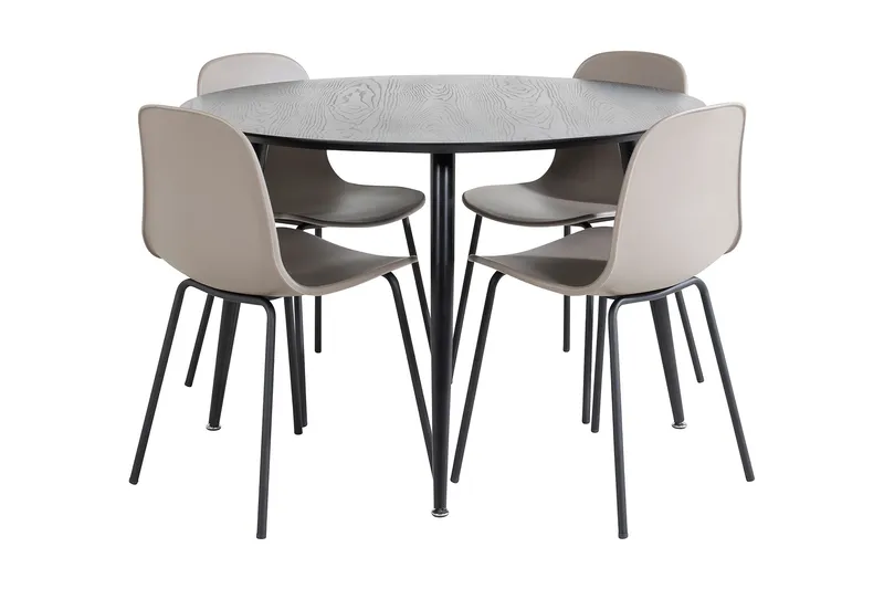 Ruokailuryhmä Larrinzar 115 cm Pyöreä 4 Labbetorp tuolia, Musta/Beige