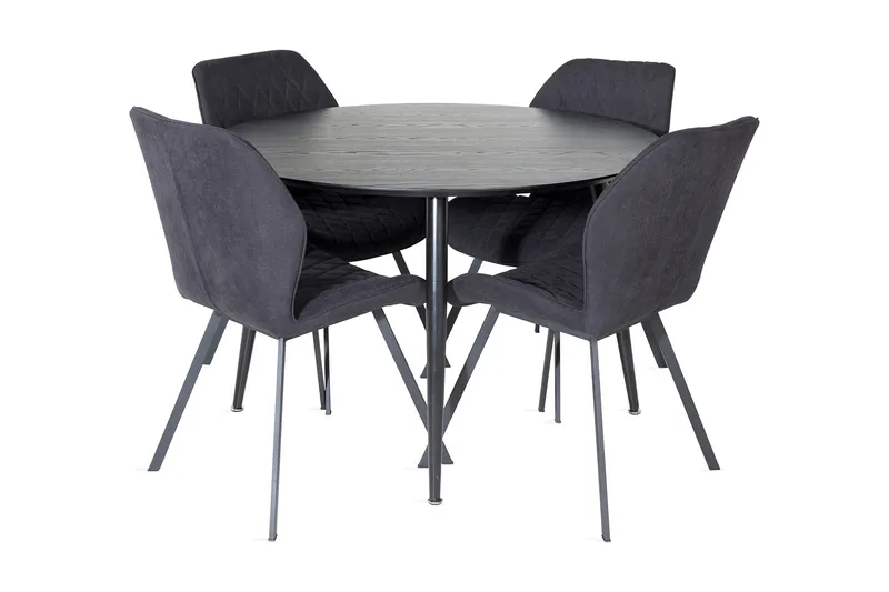 Ruokailuryhmä Larrinzar 115 cm Pyöreä 4 Pombriego tuolia, Musta
