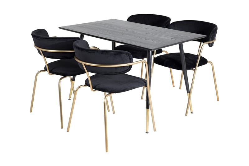 Ruokailuryhmä Larrinzar 120 cm 4 Ayacor nojatuolia, Musta/Messinki