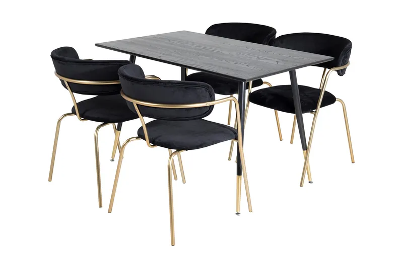 Ruokailuryhmä Larrinzar 120 cm 4 Ayacor nojatuolia, Musta/Messinki