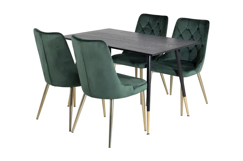 Ruokailuryhmä Larrinzar 120 cm 4 Luisa Lyx samettituolia, Musta/Tummanvihreä/Kulta