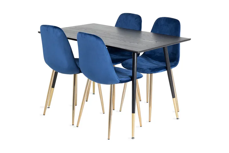 Ruokailuryhmä Larrinzar 120 cm 4 Luisa samettituolia, Musta/Sininen/Messinki