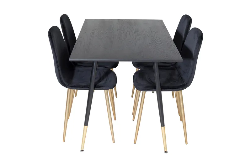 Ruokailuryhmä Larrinzar 120 cm 4 Tommy samettituolia - Musta/Messinki - Huonekalut - Pöytä & ruokailuryhmä - Ruokailuryhmä