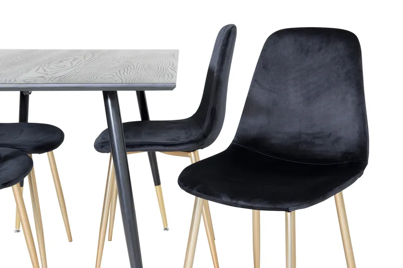 Ruokailuryhmä Larrinzar 120 cm 4 Tommy samettituolia - Musta/Messinki - Huonekalut - Pöytä & ruokailuryhmä - Ruokailuryhmä