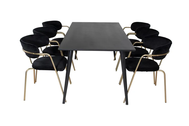 Ruokailuryhmä Larrinzar 180 cm 6 Ayacor nojatuolia - Musta/Messinki - Huonekalut - Pöytä & ruokailuryhmä - Ruokailuryhmä