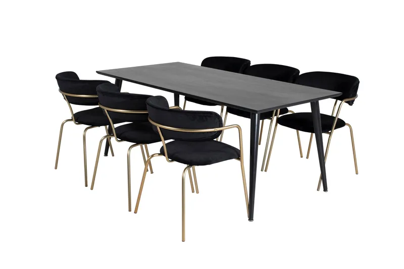 Ruokailuryhmä Larrinzar 180 cm 6 Ayacor nojatuolia, Musta/Messinki