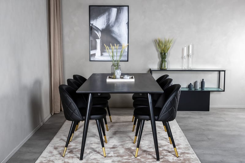 Ruokailuryhmä Larrinzar 180 cm 6 Chantor Tuolia - Musta/Messinki - Huonekalut - Pöytä & ruokailuryhmä - Ruokailuryhmä