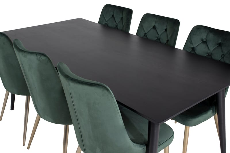 Ruokailuryhmä Larrinzar 180 cm 6 Luisa Lyx tuolia - Sametti/Musta/Tummanvihreä/Kulta - Huonekalut - Pöytä & ruokailuryhmä - Ruokailuryhmä