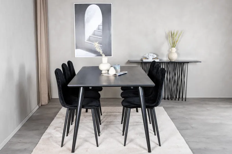 Ruokailuryhmä Larrinzar 180 cm 6 Yegua Tuolia - Musta - Huonekalut - Pöytä & ruokailuryhmä - Ruokailuryhmä