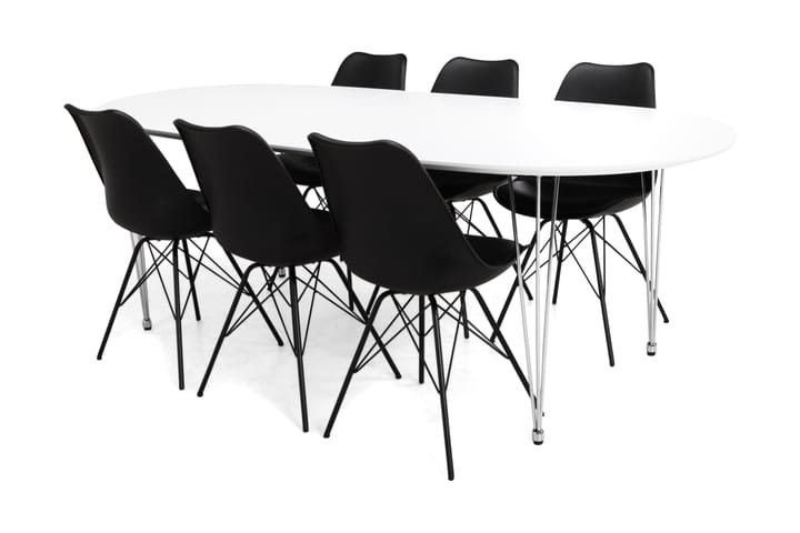 Ruokailuryhmä Lennox 6 Scale tuolia - Valkoinen/Kromi/Musta - Ruokailuryhmä