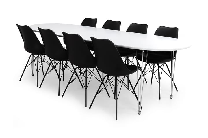 Ruokailuryhmä Lennox 8 Scale tuolia - Valkoinen/Kromi/Musta - Ruokailuryhmä
