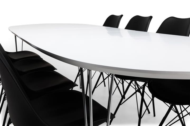 Ruokailuryhmä Lennox 8 Scale tuolia - Valkoinen/Kromi/Musta - Ruokailuryhmä