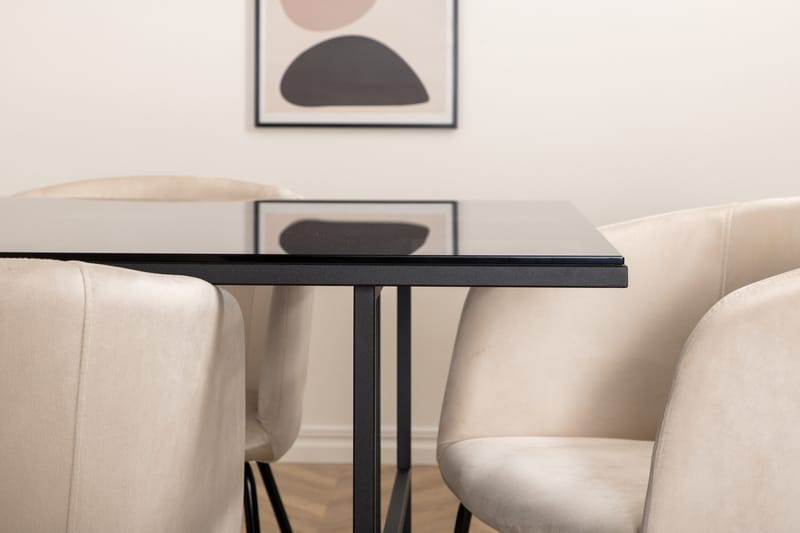 Ruokailuryhmä Leria 200 cm sis 6 Beraid tuolia - Musta/Beige - Huonekalut - Pöytä & ruokailuryhmä - Ruokailuryhmä