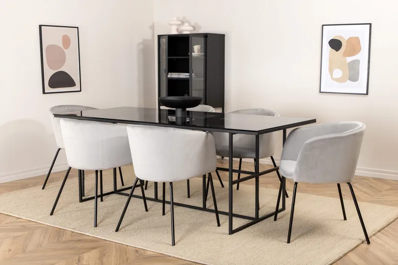 Ruokailuryhmä Leria 200 cm sis 6 Beraid tuolia - Musta/Harmaa - Huonekalut - Pöytä & ruokailuryhmä - Ruokailuryhmä