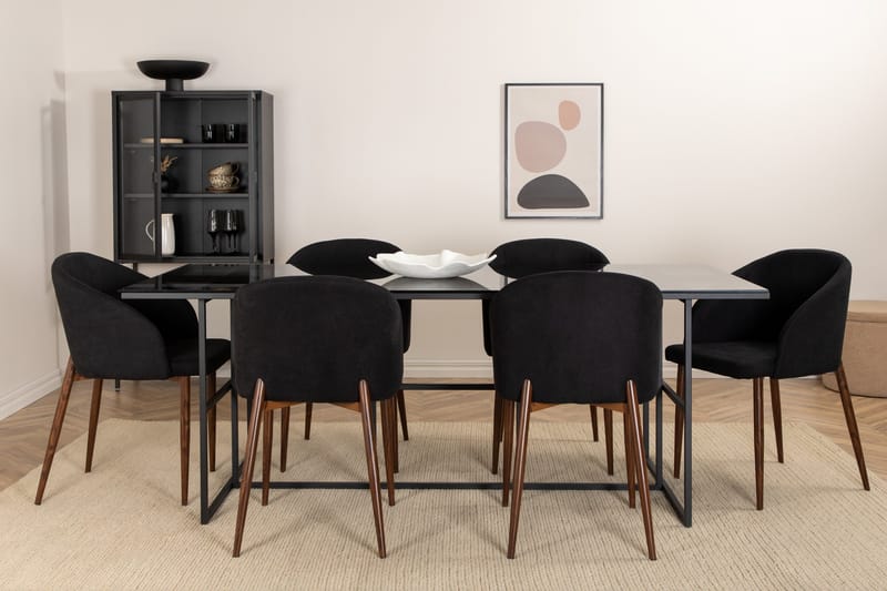 Ruokailuryhmä Leria 200 cm sis 6 Labbetorp tuolia, Lasi/Musta/Ruskea