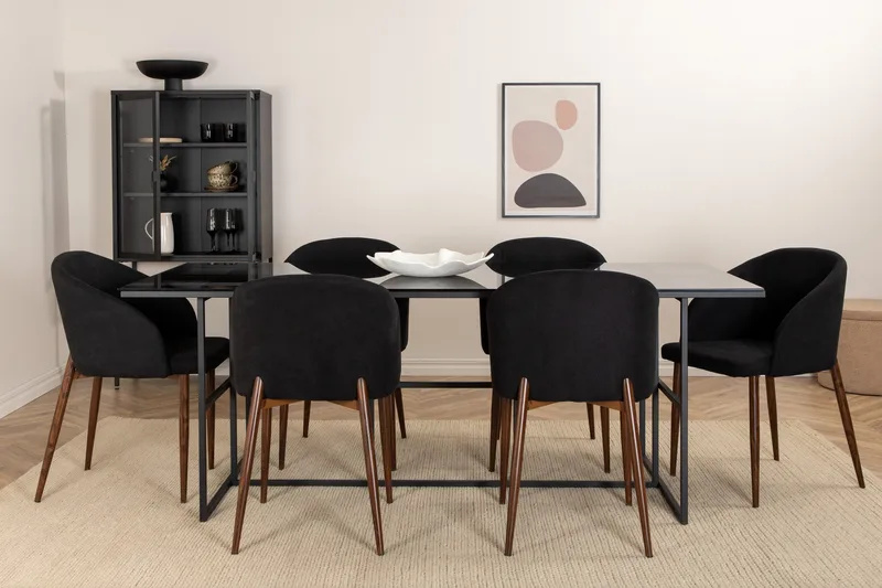 Ruokailuryhmä Leria 200 cm sis 6 Labbetorp tuolia, Lasi/Musta/Ruskea