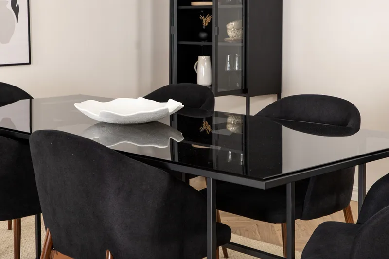 Ruokailuryhmä Leria 200 cm sis 6 Labbetorp tuolia - Lasi/Musta/Ruskea - Huonekalut - Pöytä & ruokailuryhmä - Ruokailuryhmä