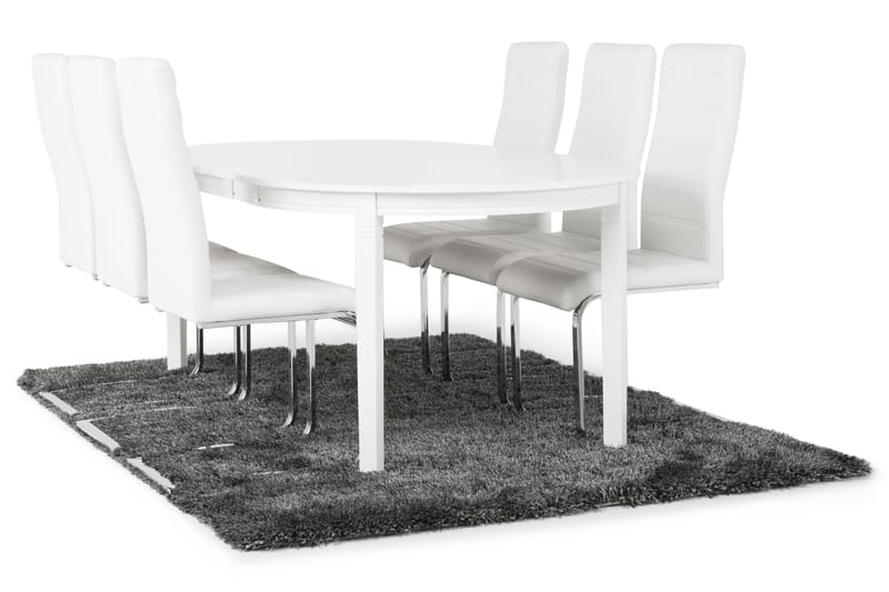 Ruokailuryhmä Lowisa Jatkettava 150 cm 6 Jack tuolia - Valkoinen/Valkoinen PU/Kromi - Huonekalut - Pöytä & ruokailuryhmä - Ruokailuryhmä