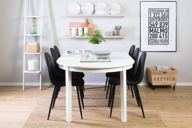 Ruokailuryhmä Lowisa Jatkettava 150 cm 6 Naira tuolia - Valkoinen/Musta - Huonekalut - Pöytä & ruokailuryhmä - Ruokailuryhmä